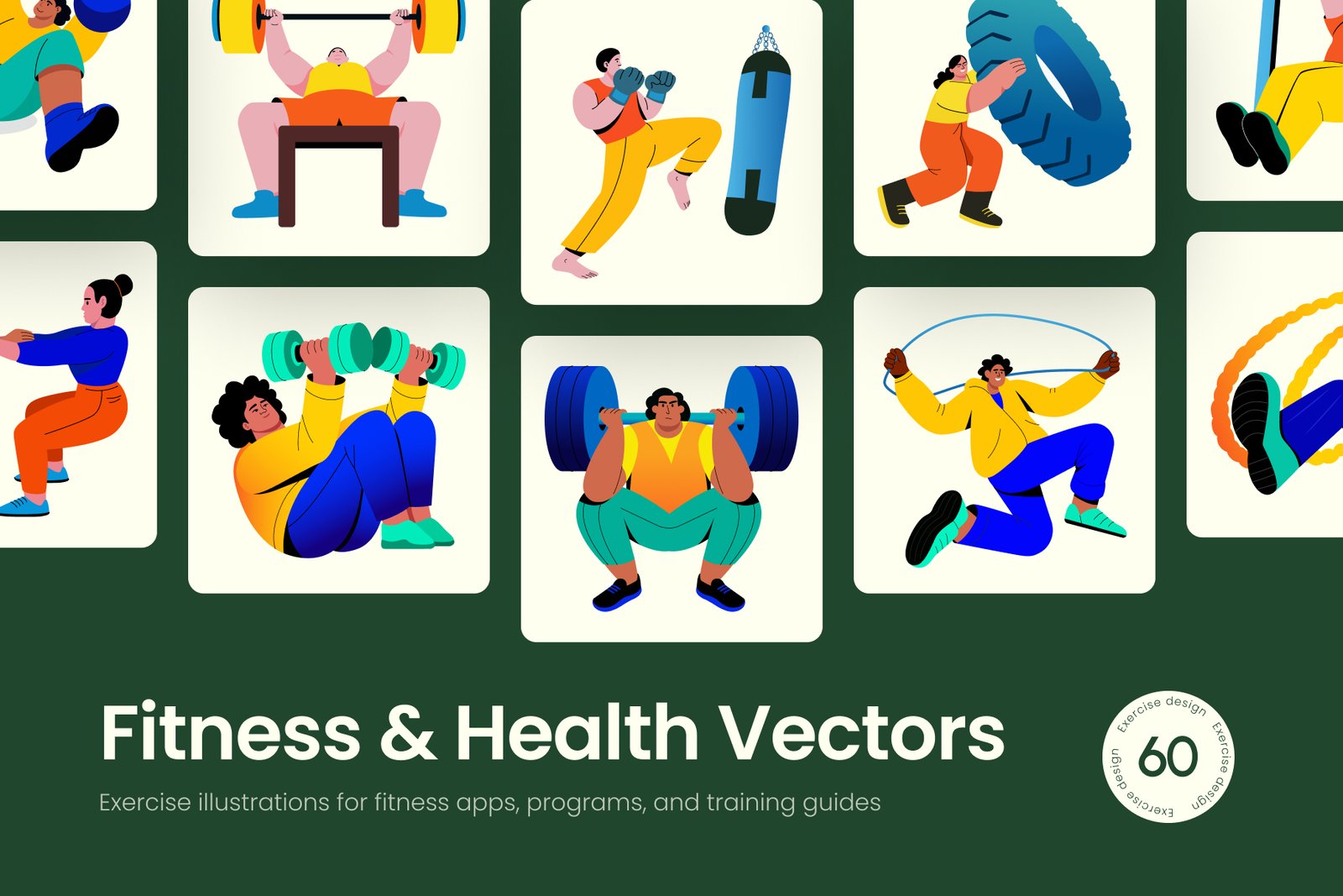 Fitness and Health Illustration Art Set