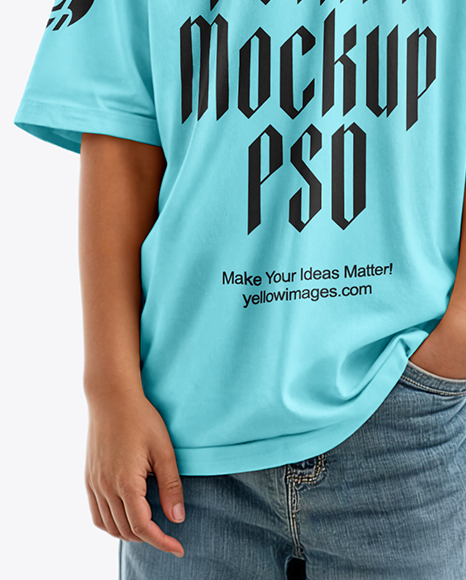 Boy Wearing Oversize T-Shirt and Baseball Cap Mockup