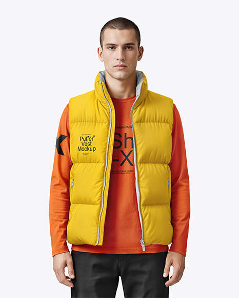 A Man Wearing a Puffer Vest Mockup