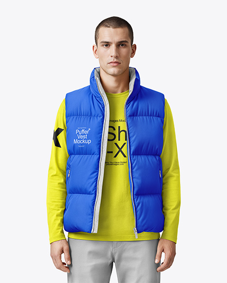 A Man Wearing a Puffer Vest Mockup