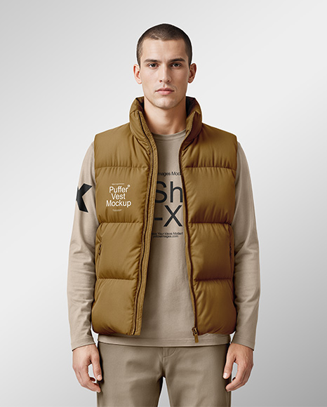 A Man Wearing a Puffer Vest Mockup