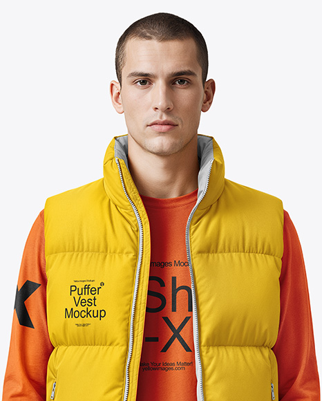 A Man Wearing a Puffer Vest Mockup