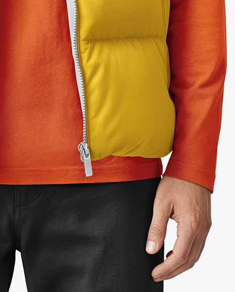 A Man Wearing a Puffer Vest Mockup