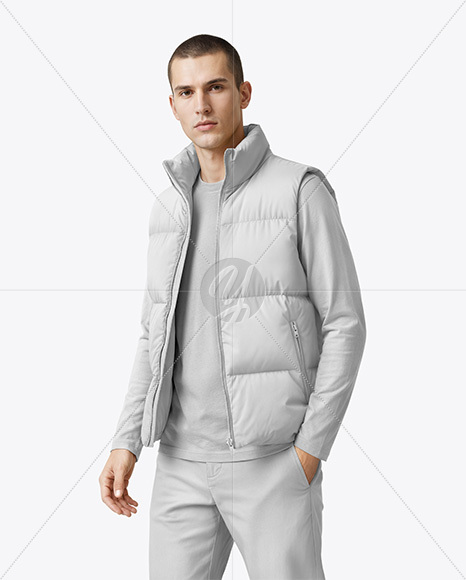 A Man Wearing a Puffer Vest Mockup