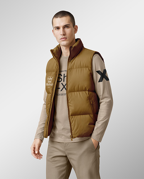 A Man Wearing a Puffer Vest Mockup