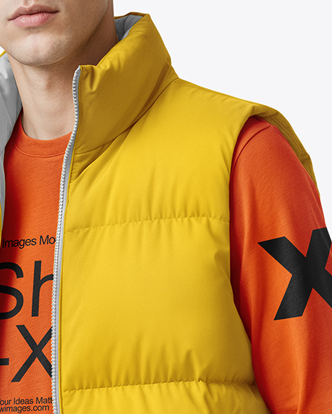 A Man Wearing a Puffer Vest Mockup