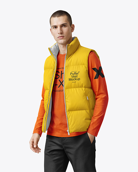 A Man Wearing a Puffer Vest Mockup