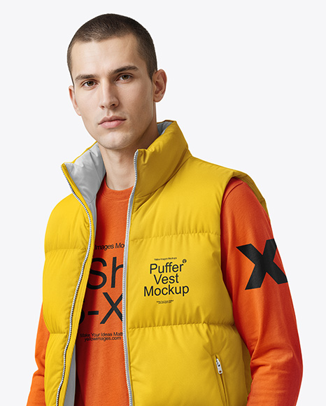 A Man Wearing a Puffer Vest Mockup