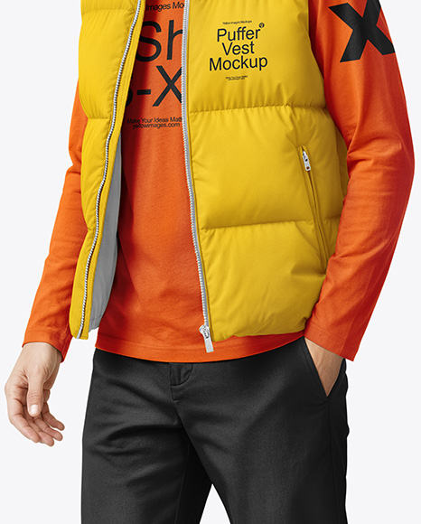A Man Wearing a Puffer Vest Mockup
