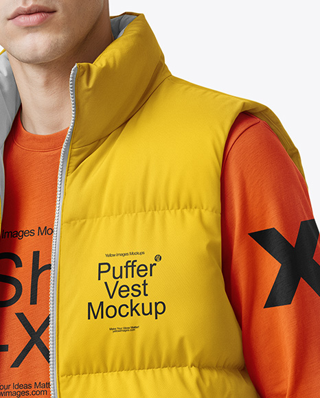 A Man Wearing a Puffer Vest Mockup