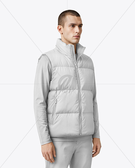 A Man Wearing a Puffer Vest Mockup