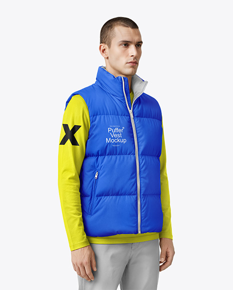 A Man Wearing a Puffer Vest Mockup
