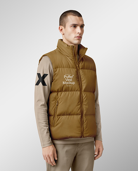 A Man Wearing a Puffer Vest Mockup