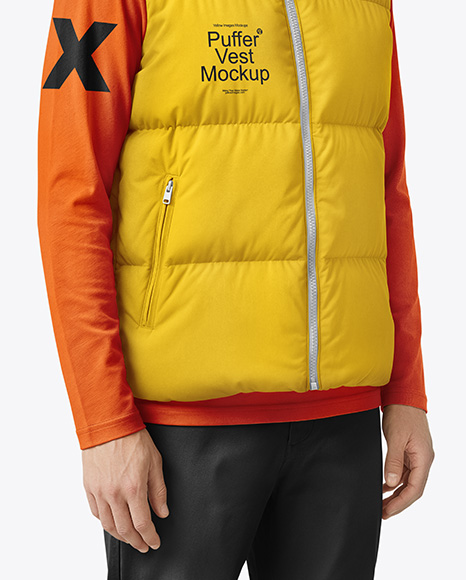 A Man Wearing a Puffer Vest Mockup