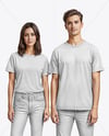 A Young Man and a Young Woman Wearing T-shirts and Jeans Mockup
