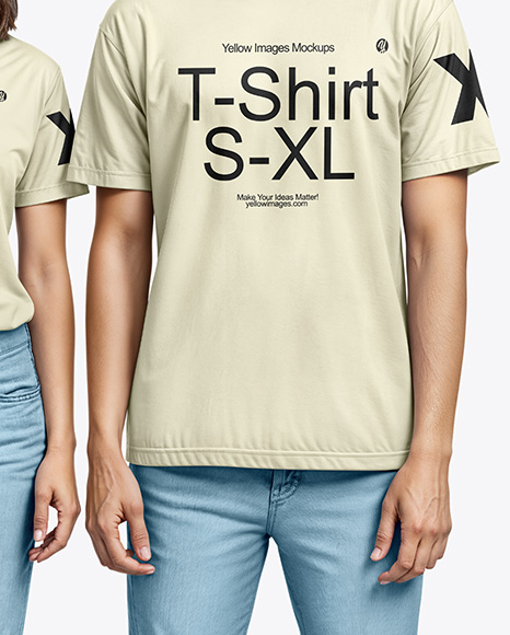 A Young Man and a Young Woman Wearing T-shirts and Jeans Mockup