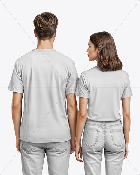 A Young Man and a Young Woman Wearing T-shirts and Jeans Mockup