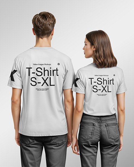 A Young Man and a Young Woman Wearing T-shirts and Jeans Mockup