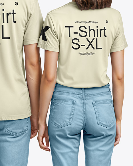 A Young Man and a Young Woman Wearing T-shirts and Jeans Mockup