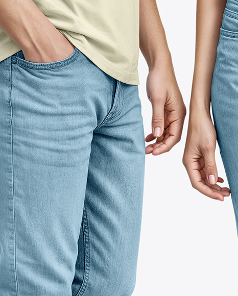 A Young Man and a Young Woman Wearing T-shirts and Jeans Mockup