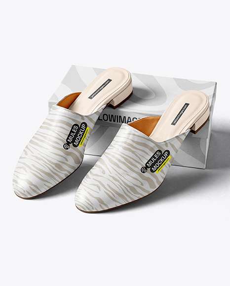 Pair of Mules with Shoe Box Mockup - Gift box mockup