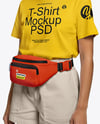 Woman Wearing T-Shirt with Fanny Pack Mockup