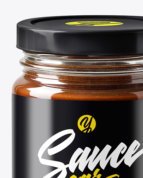 Glass Jar with Chocolate Fudge Sauce Mockup