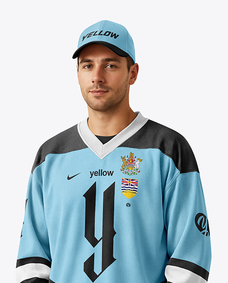 Man Wearing Ice Hockey Jersey Mockup