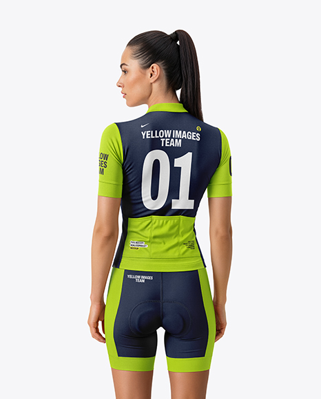 Woman Wearing Cycling Jersey and Bib Shorts Mockup - Apparel mockups