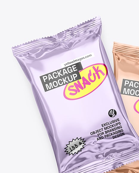 Two Glossy Metallic Snack Packages Mockup