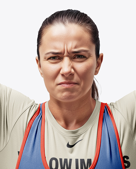 Woman Wearing Weightlifing Suit with Barbell Mockup