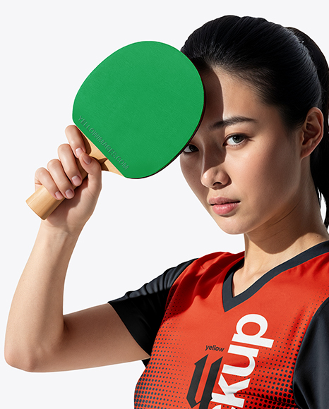 Asian Woman Wearing Table Tennis Uniform Mockup