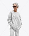 Elderly Woman Wearing Sweatshirt & Sweatpants Mockup