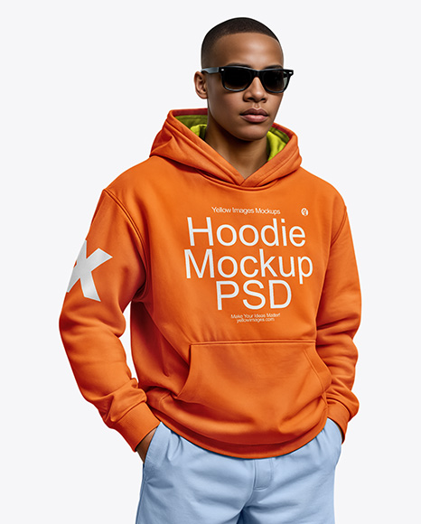 Black Man Wearing a Hoodie and Sunglasses Mockup