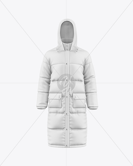 Men's Long Hooded Down Jacket Mockup - Front View