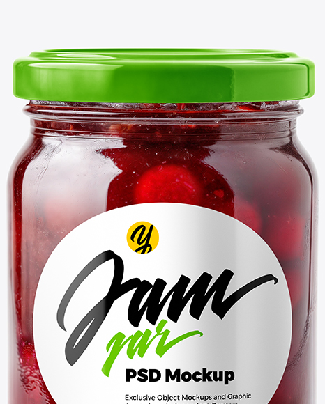 Glass Jar with Cherry Jam Mockup