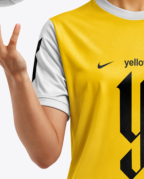 Woman Wearing Soccer Jersey and Shorts Mockup