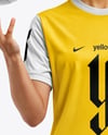 Woman Wearing Soccer Jersey and Shorts Mockup
