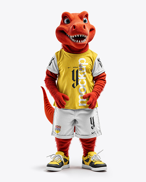 Sports Mascot Red Raptor Wearing a T-Shirt and Shorts Mockup - Mockup kit soccer