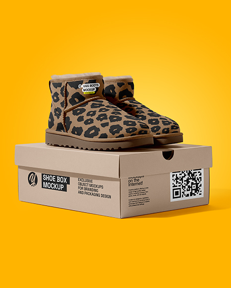Pair of Women's UGG Boots with Shoe Box Mockup