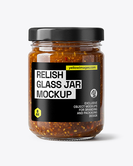Glass Jar with Sweet Relish Sauce Mockup