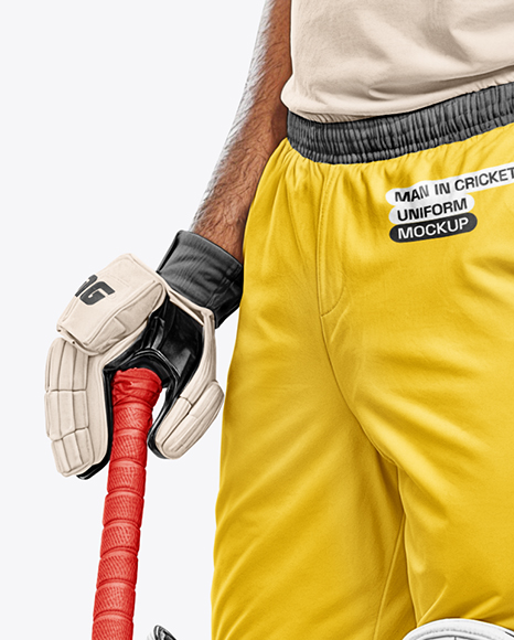 Indian Man Wearing Full Cricket Kit with Bat Mockup