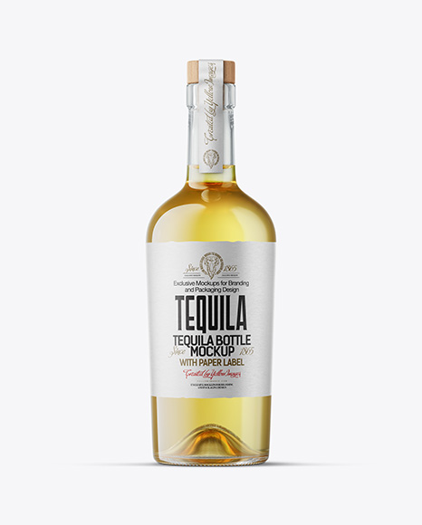 Golden Tequila Bottle Mockup - Tequila+Glass+Mockup