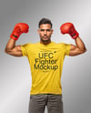 Male UFC Fighter Wearing T-Shirt and Flexing Biceps Mockup