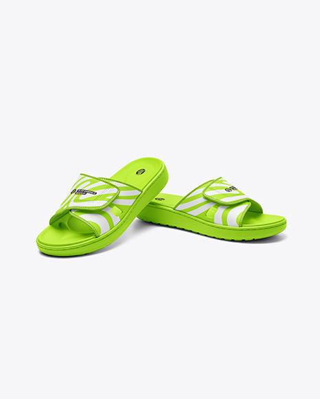 Pair of Velcro Slide Sandals Mockup - Apparel mockups
