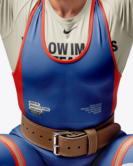 Woman Wearing Weightlifing Suit with Barbell Mockup