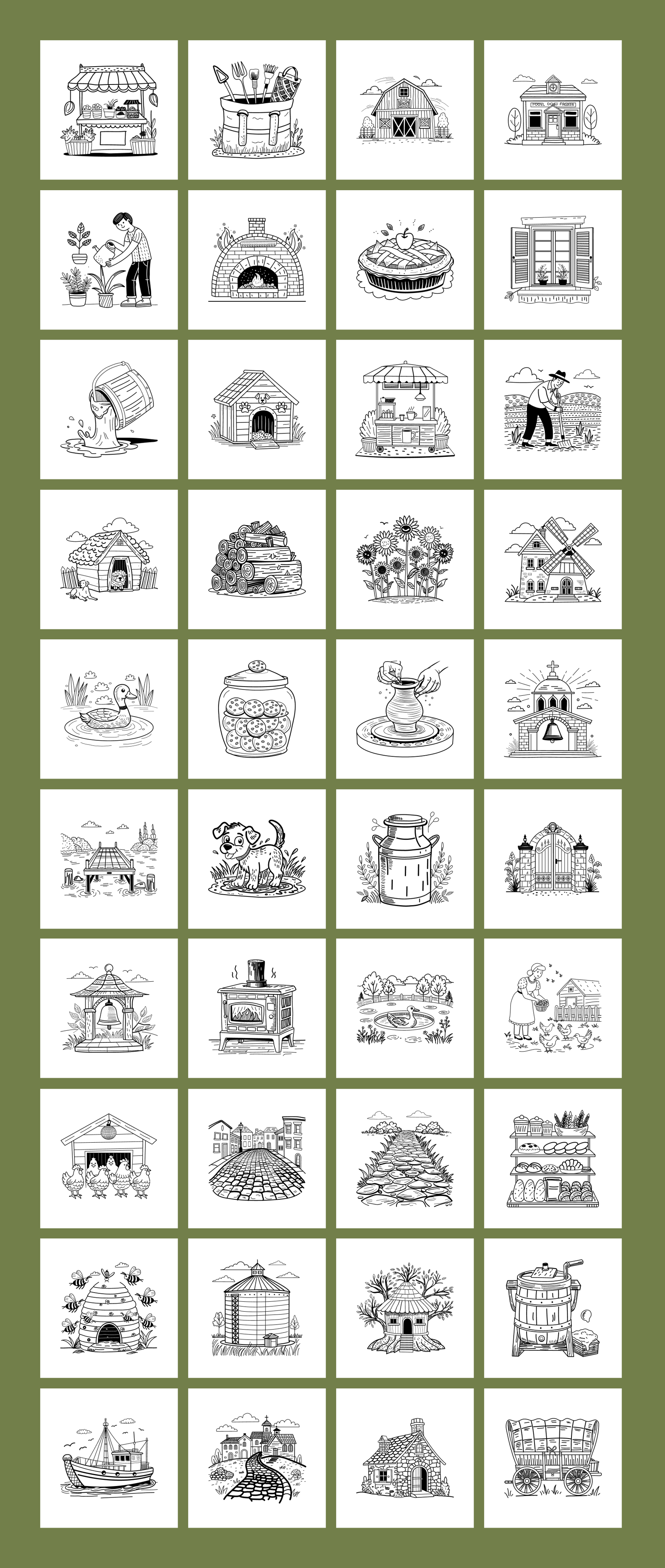 Vintage Farm and Village Illustrations