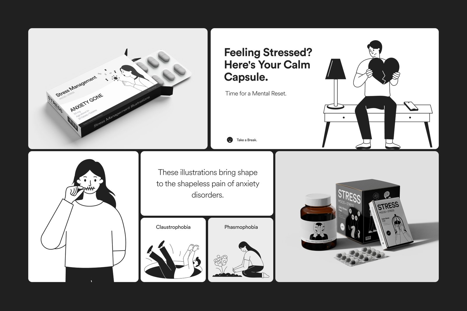 Stress Management Illustration Art Set