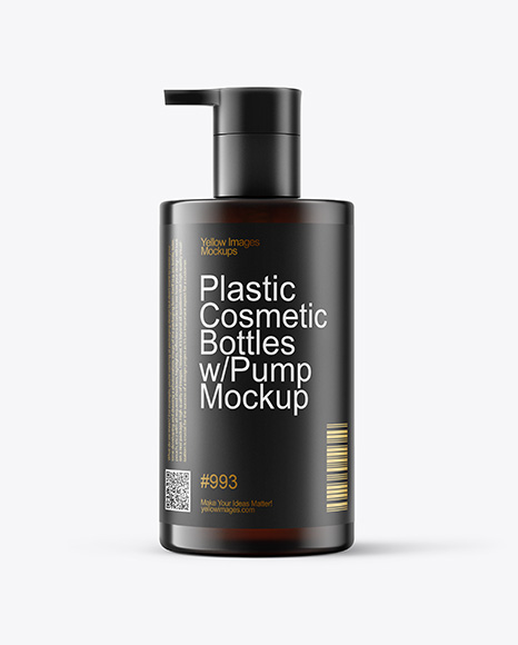 Amber Cosmetic Bottles with Pump Cap Mockup