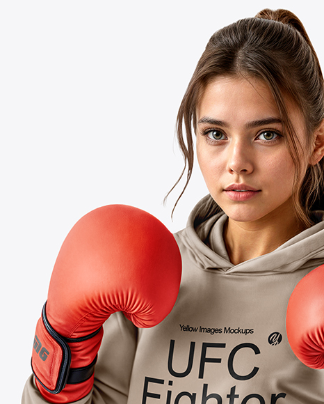 Female UFC Fighter Wearing Hoodie & Leggings Mockup